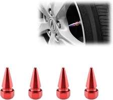 TVC17 Red 4pcs Long Spike Spiked Tire Valve Stem Caps Metal Thread Wheel Tires