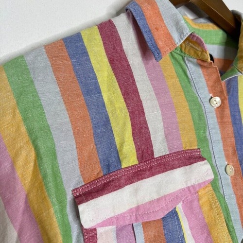 J Crew Linen Blend Candy Striped Collared Short Sleeve Popover Top Sz 0 Women - Bild 3 von 9