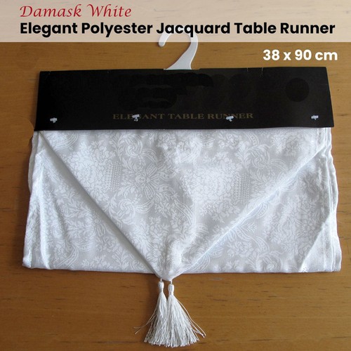 Damask Jacquard Table Runner White 38 x 90cm - Picture 3 of 3