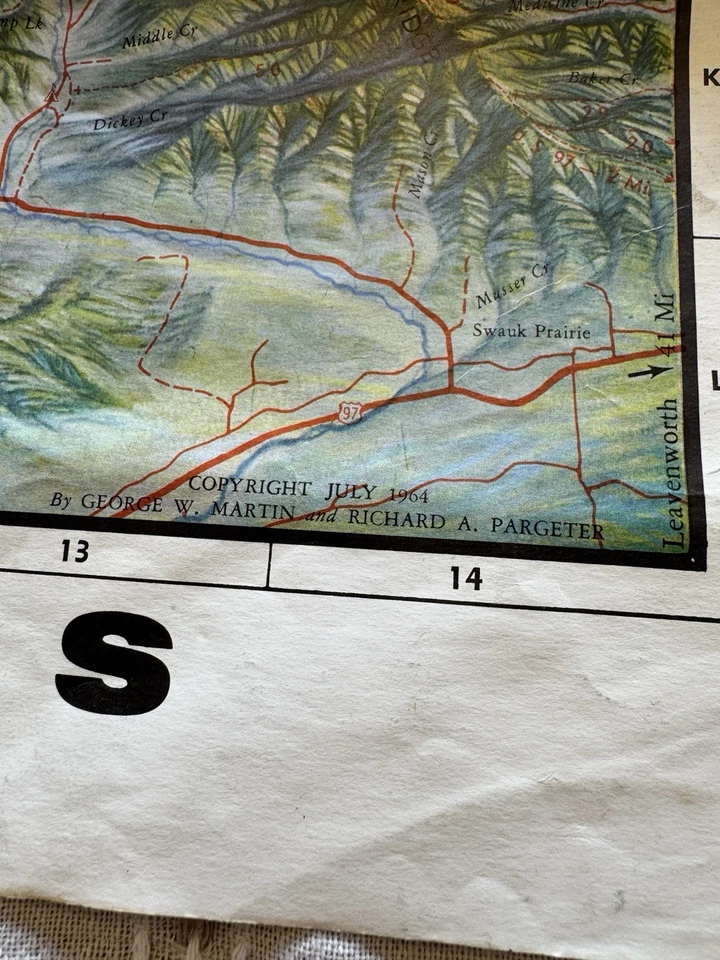 Mapa en relieve pictórico North Central Cascades desplegado 1964 Martin/Pargeter 25x32" Foto 2 de 4