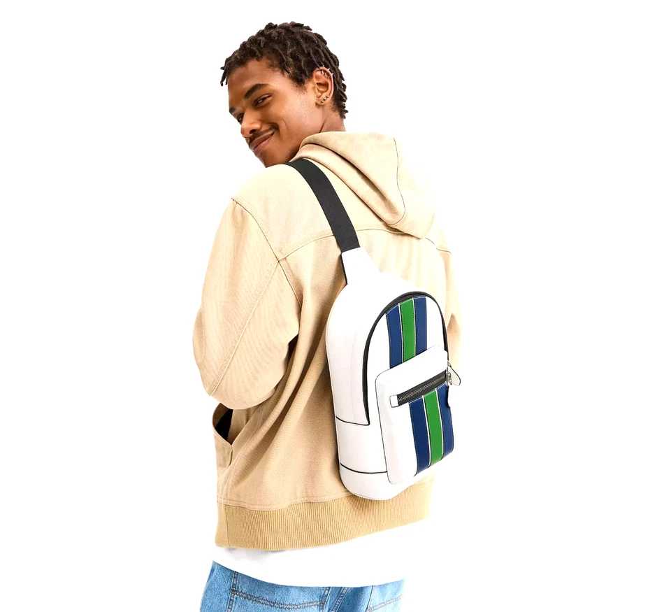 Bolso Bandolera Coach CB139 Unisex West Pack Cuero con Motivo Universitario Nuevo con Etiquetas Foto 2 de 4