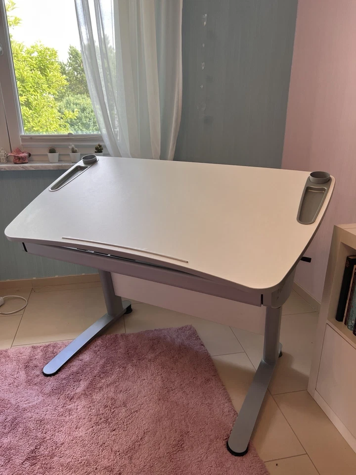 Scout Schreibtisch weiß höhenverstellbar neigbar mit Schublade & Haken