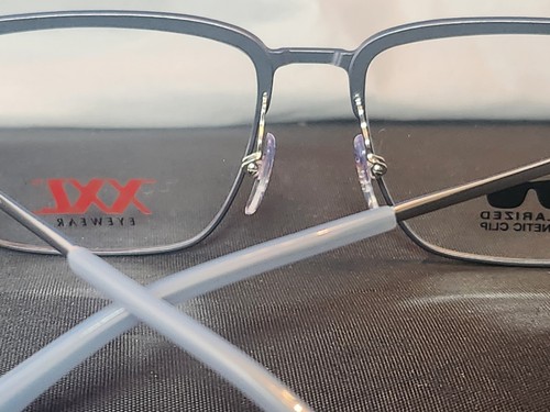 New Men's XXL Eyeglass Frame w/ Polarized Sun Clip Messi Pewter/Silver Metal 58 - Picture 11 of 17
