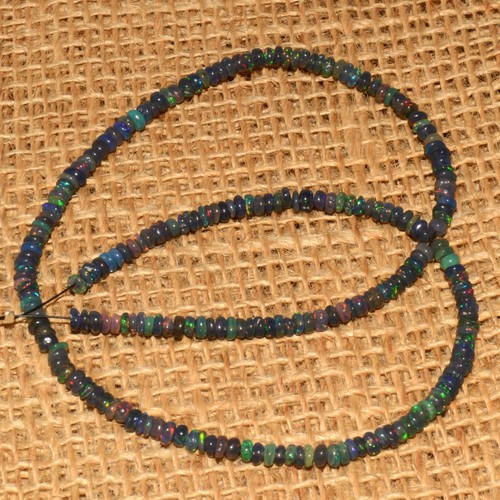 Natural Black Fire Opal Gems 4mm Size Smooth Rondelle Shape Beads 15" Strand - Picture 5 of 7