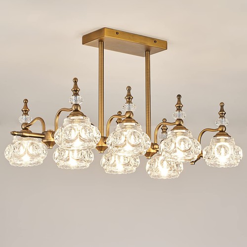 8 Lights Pendant Lighting Fixtures, Retro Brass Chandeliers, Gold Island Ligh... - Picture 2 of 7