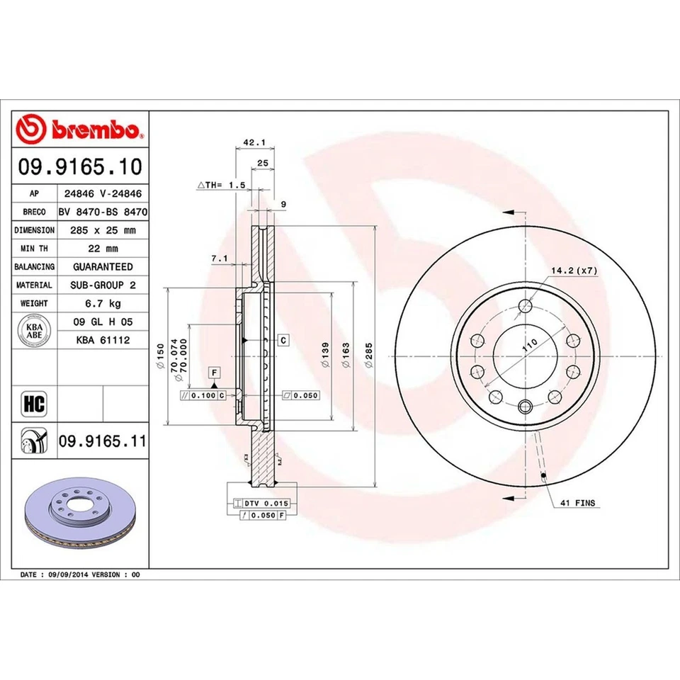 Ротор дискового тормоза Brembo 09.9165.11 для 03–11 Saab 9–3 9–3X - Изображение 3 из 4