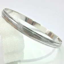 Vtg Art Deco P&H Ingraved Design Sterling Silver Bangle Bracelet 7 3/4in