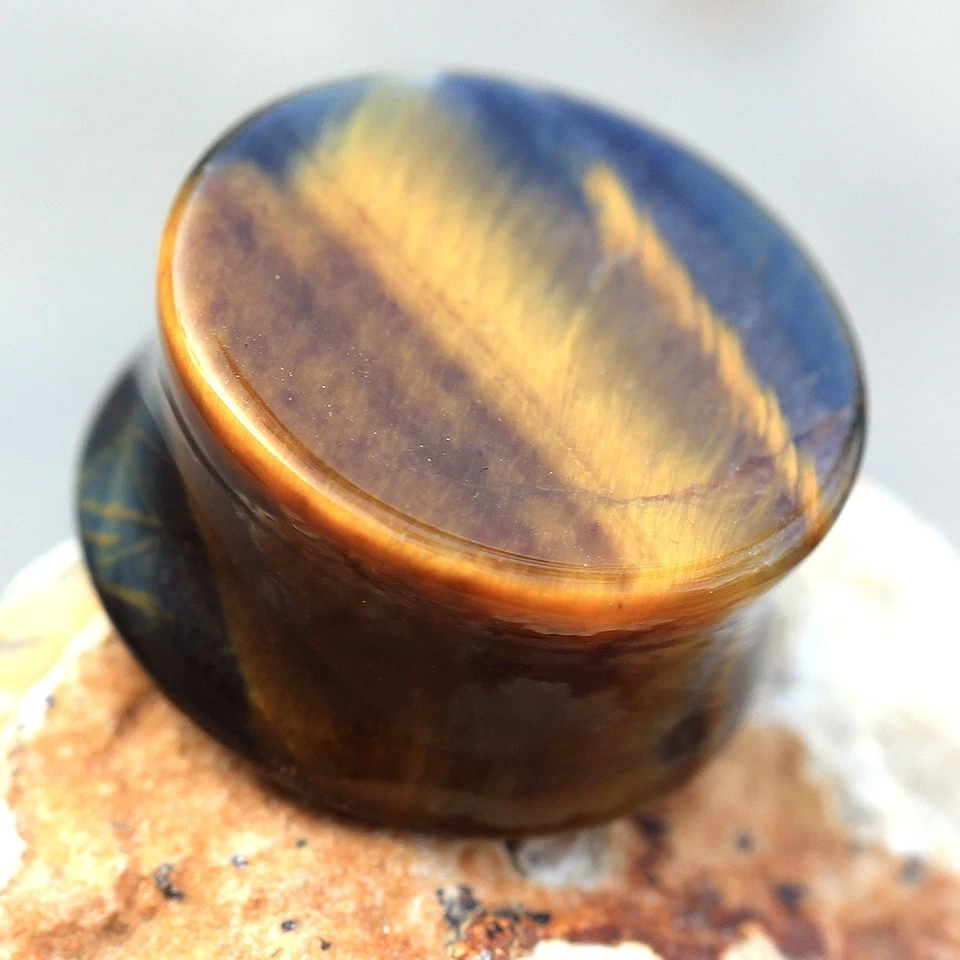 PAIR of Natural Blue Tiger Eye Stone Saddle Plug ***** - Image 3 of 4