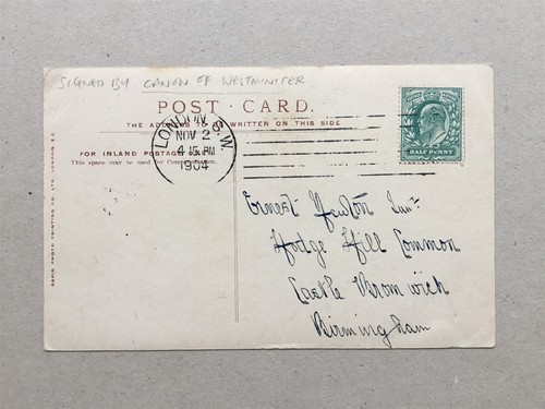 Canon Duckworth (Alice in Wonderland's duck) Nov. 1904 INK SIGNED RP postcard - Picture 2 of 2