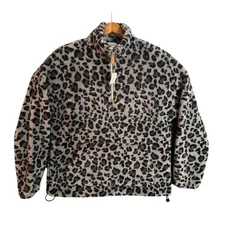 NWT Top It Off Leopard Print Fleece Quarter Zip Pullover Sweatshirt Size Large