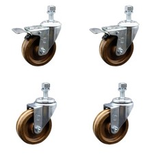 4 Inch SS High Temp Phenolic 12mm Stem Caster Set 2 Total Lock Brake SCC