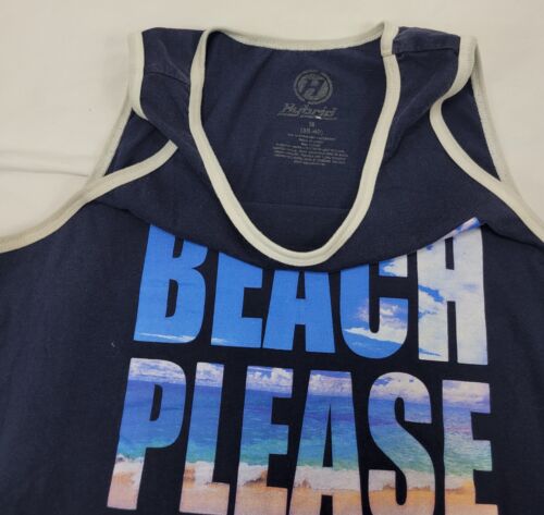 Hybrid Beach Please Funny Slang Sleeveless Graphic T-Shirt Tank Top Men's Small - Picture 2 of 5
