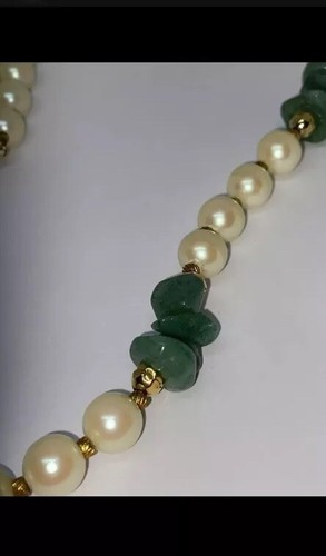 Collar vintage de perlas de imitación y jade de 15 pulgadas - Imagen 6 de 12