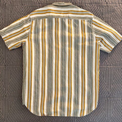 Kestin Granton Shirt Men's Large Ecru Grey Ochre Tencel Stripe Scotland UK - 第 5/5 張圖片