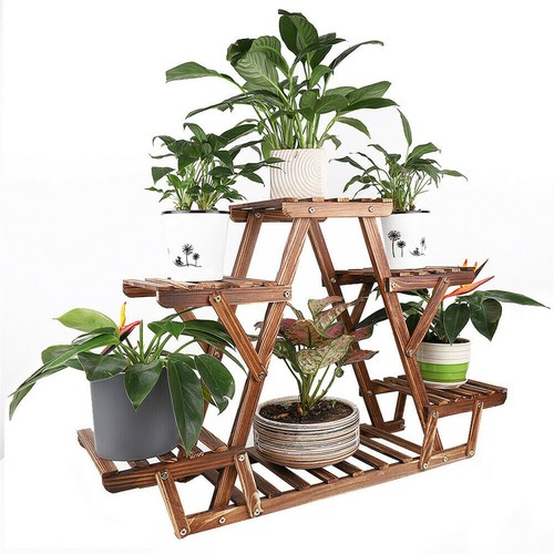 Free Standing 6 Tier Triangular Wood Flower Stand Plant Shelf Pot Display Rack - Picture 8 of 12