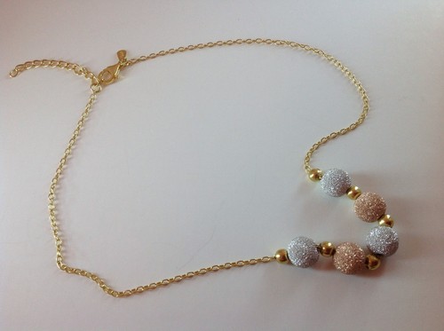 Collar de plata de ley chapado en oro de dos tonos con cuentas esmeriladas de diseñador italiano - Imagen 8 de 8