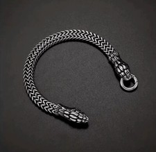Antique Silver Color Stainless Steel Men’s Snake Head Chain Bracelet Punk Style