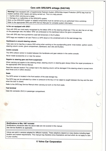 * Volvo S40 V40 D4164S D4184S Engine Workshop Manual 1996 TP2107032 Reprint - Picture 2 of 15