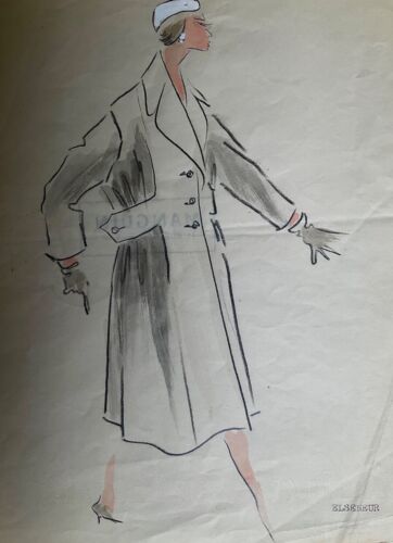 Lucile MANGUIN (1905-1990) Haute Couture Croquis crayon et aquarelle - Bild 3 von 13