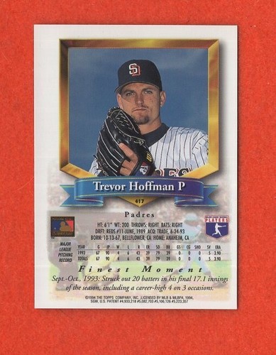 1994 Topps Finest Trevor Hoffman Card #417 FREE SHIPPING - Picture 2 of 2