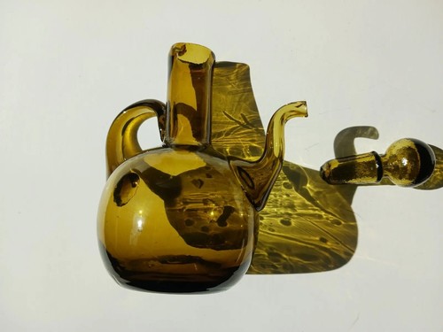 Amber 4 Inch  Hand Blown Cruet Made in Spain - Picture 2 of 7