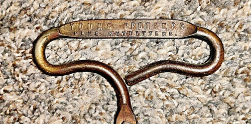 Antique Metal advertising Primitive Ice Box Tongs YOUNG BROTHERS MENS OUTFITTERS - Picture 4 of 10