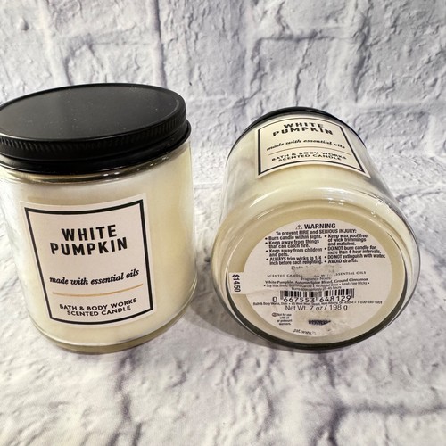 2 BATH & BODY WORKS SCENTED CANDLE WHITE PUMPKIN MASSON 1 WICK JAR 7 OZ NEW - Picture 2 of 3