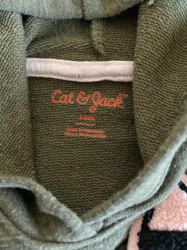 Cat & Jack Mädchen grün rosa Bulldogge Vintage Hoodie Langarmshirt 18 Monate - Bild 7 von 7