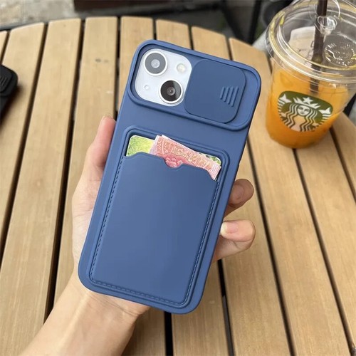 Lens Protection case for iPhone 15 14 13 12 Card Slot Wallet Silicone Phone Case - Picture 17 of 32