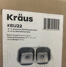 Kraus Premier Undermount 32.25x18 Stainless Steel Double Equal Bowl Kitchen Sink