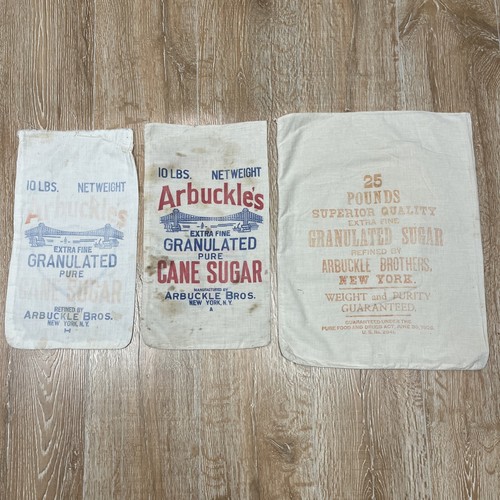 Arbuckle's Cane Sugar New York N.Y. 10 Lb & 25 Lb Bags Cloth Sack Bag