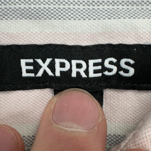 Express Button Down Shirt Adult Large Pink Grey Striped Casual Stretch Mens NEW - Picture 5 of 10