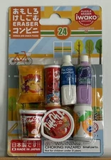 IWAKO Puzzle Eraser Omokeshi Set 8 Drinks Snacks Ramen