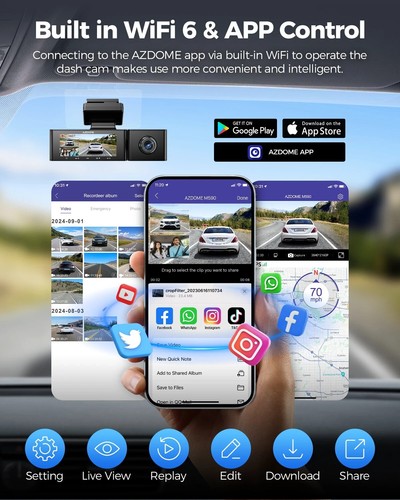 AZDOME Dash Cam M590 4K WDR GPS Wifi Car DVR 3-channel Support Rear Camera - Picture 9 of 12