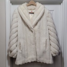 Vintage 80 s Monterey Fashions White Faux Fur High Pile Coat Women s 14 USA
