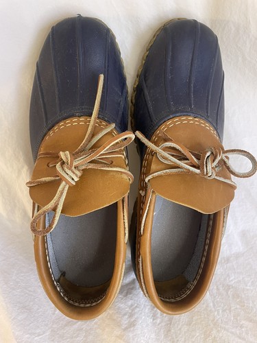 LL Bean USA Women's Rubber Moc Low Duck Boots Tan Blue S 8 M Item Nice Condition - Picture 8 of 10