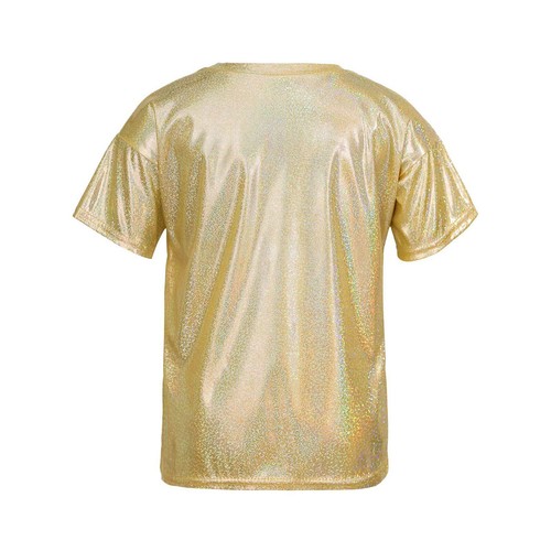 Boys Girls Shiny Metallic Top Kid Hip Hop Jazz Blouse Athletic T-shirt Dancewear - Picture 9 of 37