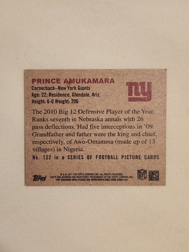 2011 Topps Bowman 1950 Prince Amukamara Mini Rookie Card - Bild 2 von 2