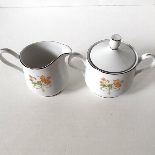 Vintage Ekco Int. China ~ Blumenmuster ~ Milchkännchen & Zuckerschüssel ~ 70er Jahre Japan - Bild 1 von 11