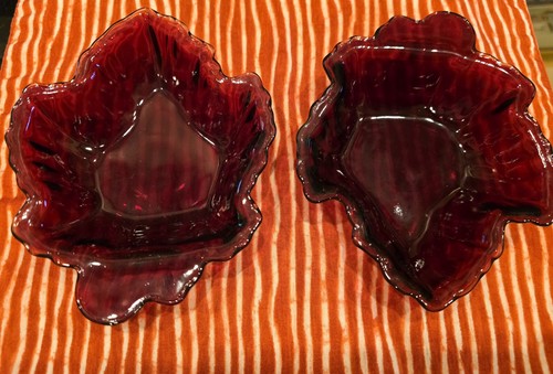 2 cuencos de postre vintage Anchor Hocking rubí real hoja de arce rojo caramelo - Imagen 1 de 5