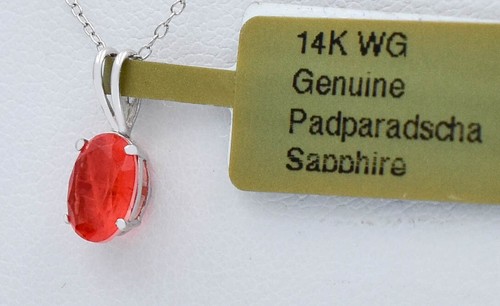 GENUINE 1.25 Cts PADPARADSCHA SAPPHIRE PENDANT 14K W GOLD - Free Appraisal - Picture 5 of 8