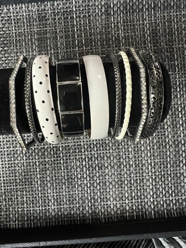 Lot Of 9 Pc Black Silver White Rhinestone Bangle Bracelet VTG Modern Jewelry 12B - Picture 2 of 5