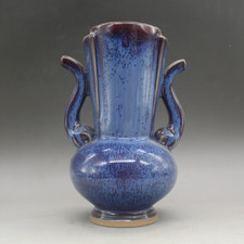 Jun Kiln Style Purple Glaze Vase – 21cm Tall, Elephant Ear Handles
