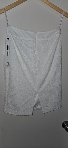 NEW Calvin Klein White Skirt Straight Fit Knee Summer Lace Embroidered Zip 2P - Picture 2 of 6