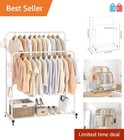 Multi-Functional White Clothing Rack with Wheels and Hooks for Easy Organization