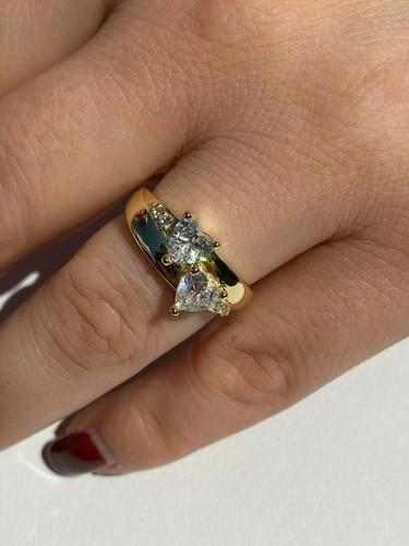 Solid 925 Silver Heart CZ Engagement Promise Ring 14k Yellow Rose Gold Plated - Picture 3 of 8