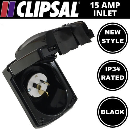 Black Clipsal 15Amp 15A Inlet New Style for Caravan RV Camper Trailer 240V Power - Picture 1 of 4