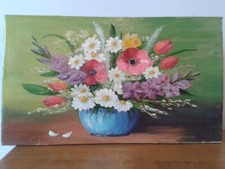 Mid-century Modern Original Oil Painting Floral Still Life 35.5 x61cm. A.Fisher