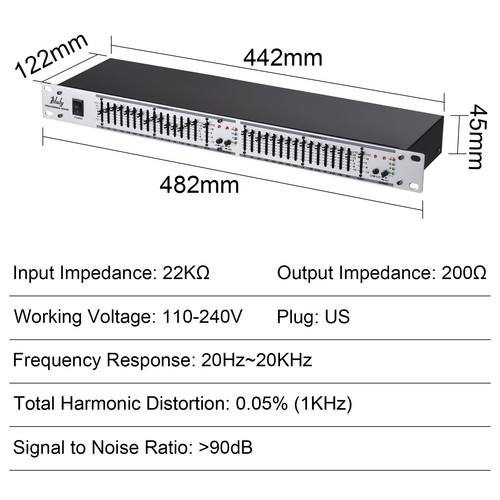 EQ-215 2-Channel 15-Band Equalizer 1U Rack Mount Stereo Graphic Equalizer F4R6 - Picture 5 of 9
