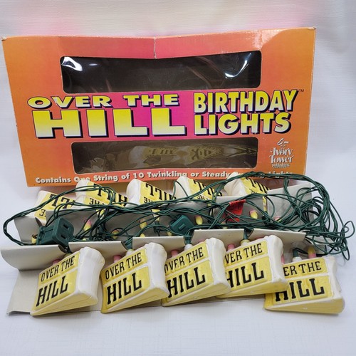 Vintage Over the Hill Blow Mold Birthday Cake Party Lights String of 10 Working
